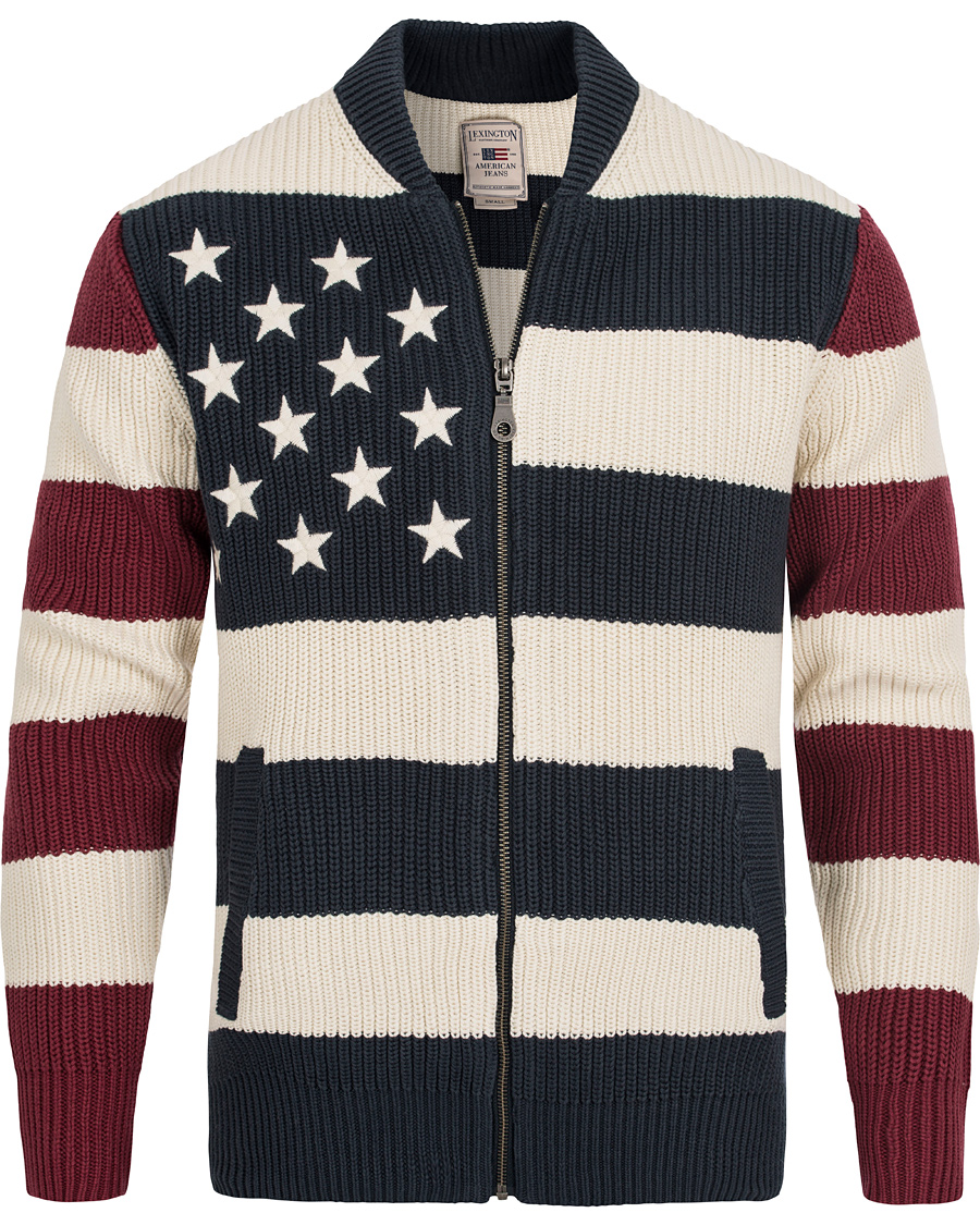 Herr | Tröjor | Lexington | Jaidon Zip Through Sweater Blue/Red/White Stripe