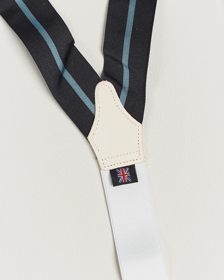 Herr | Albert Thurston Thin Stripe Braces 40mm Black/Sky | Albert Thurston | Thin Stripe Braces 40mm Black/Sky