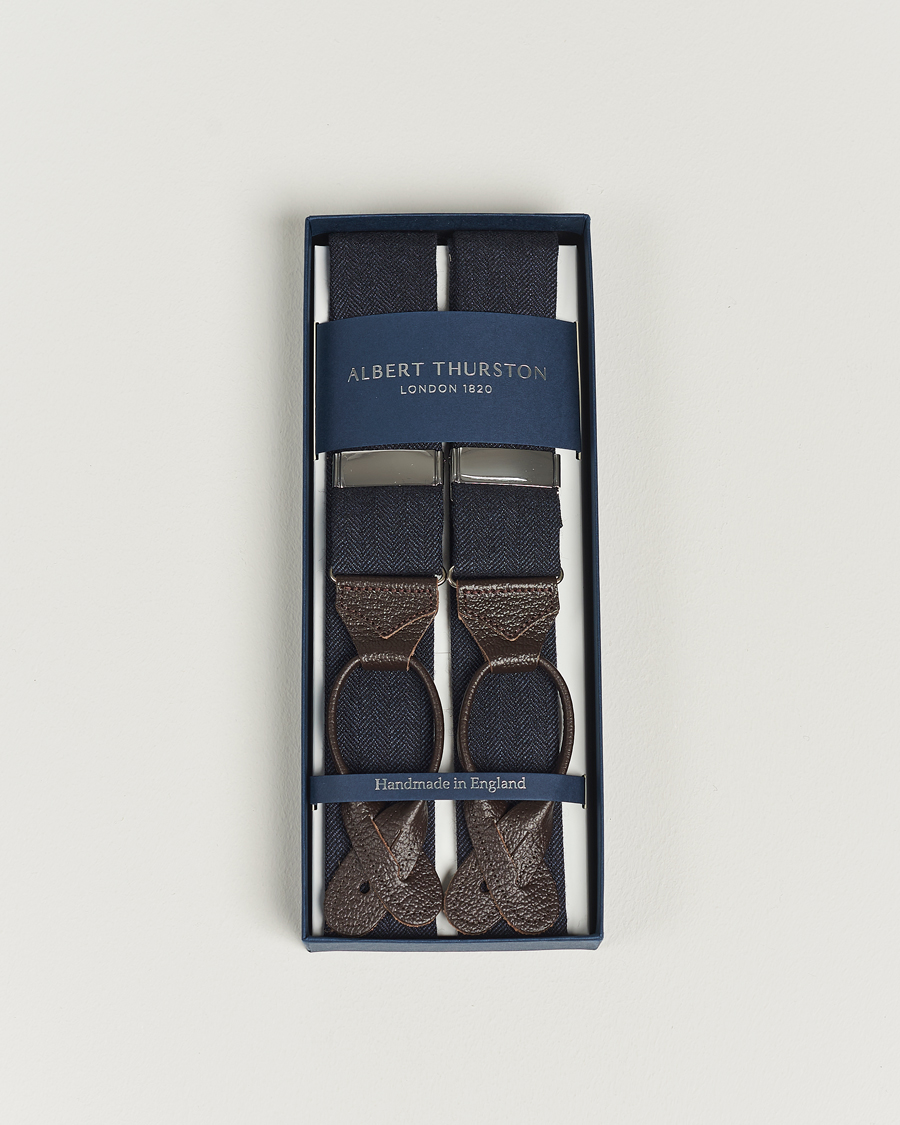 Herr | Albert Thurston Herringbone Braces 40mm Dark Blue | Albert Thurston | Herringbone Braces 40mm Dark Blue