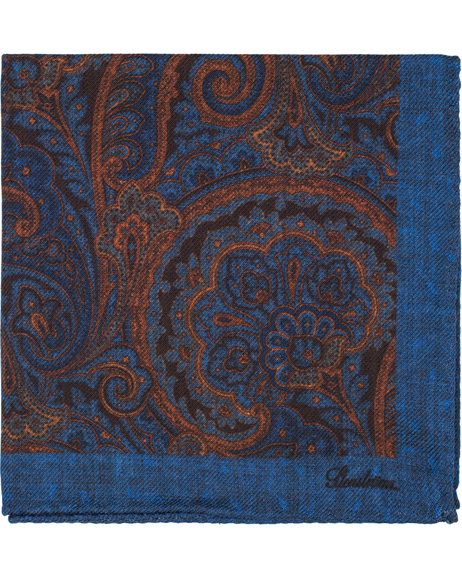 Herr | Stenströms Doublefaced Paisley Wool Pocket Square Blue/Brown | Stenströms | Doublefaced Paisley Wool Pocket Square Blue/Brown