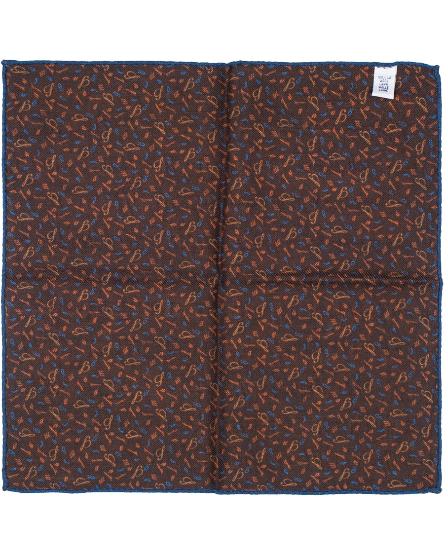 Herr | Stenströms Doublefaced Paisley Wool Pocket Square Blue/Brown | Stenströms | Doublefaced Paisley Wool Pocket Square Blue/Brown