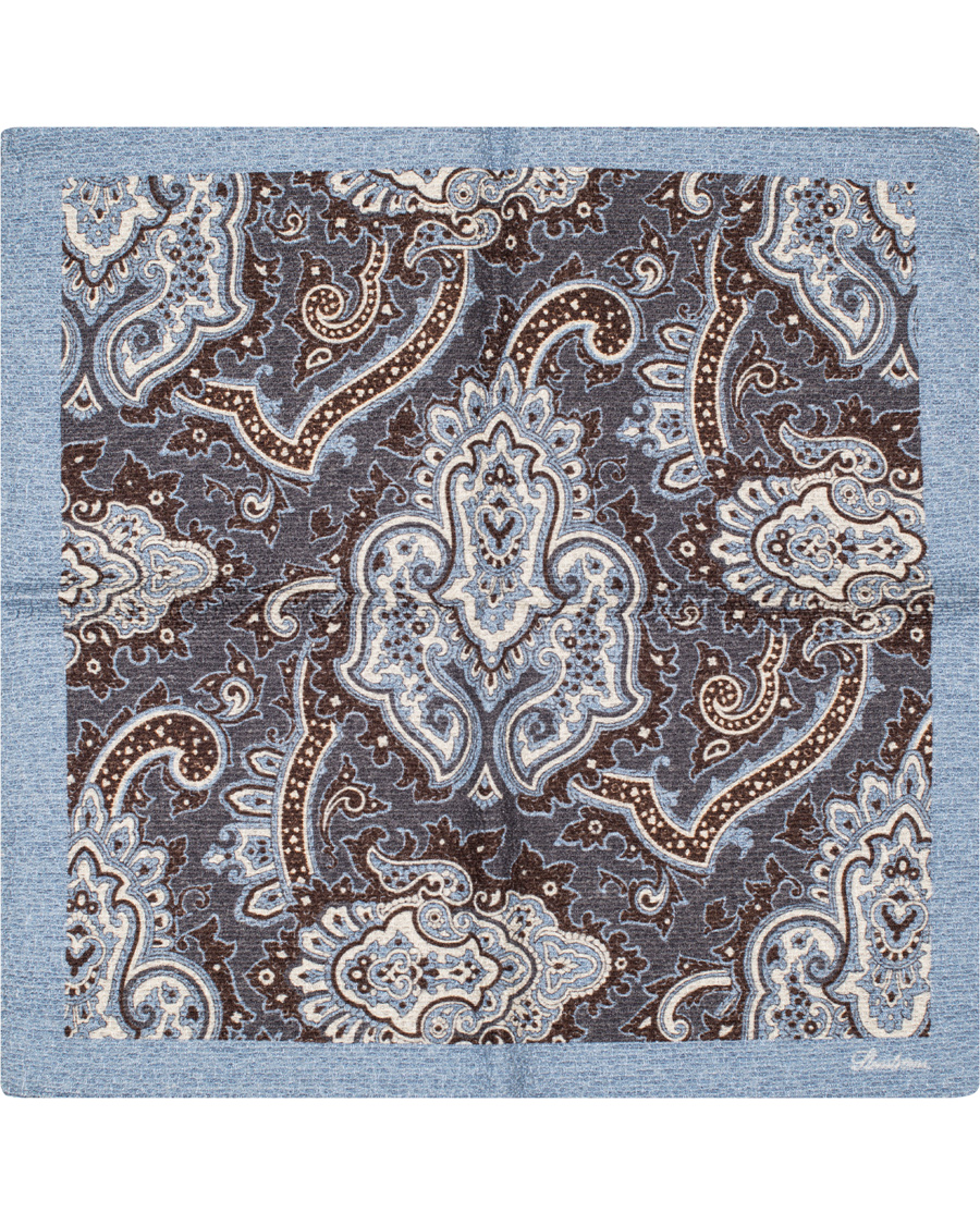 Herr | Stenströms Doublefaced Paisley Wool/Silk Pocket Square Blue | Stenströms | Doublefaced Paisley Wool/Silk Pocket Square Blue