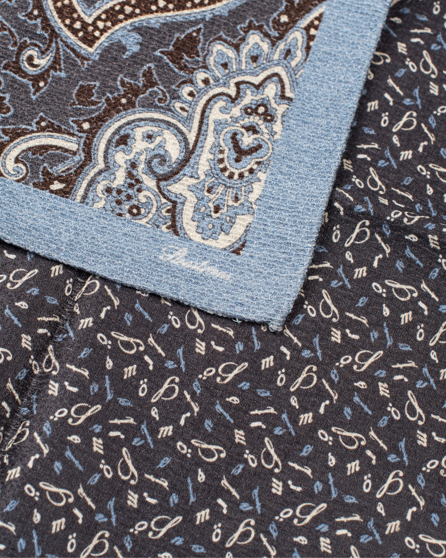 Herr | Stenströms Doublefaced Paisley Wool/Silk Pocket Square Blue | Stenströms | Doublefaced Paisley Wool/Silk Pocket Square Blue