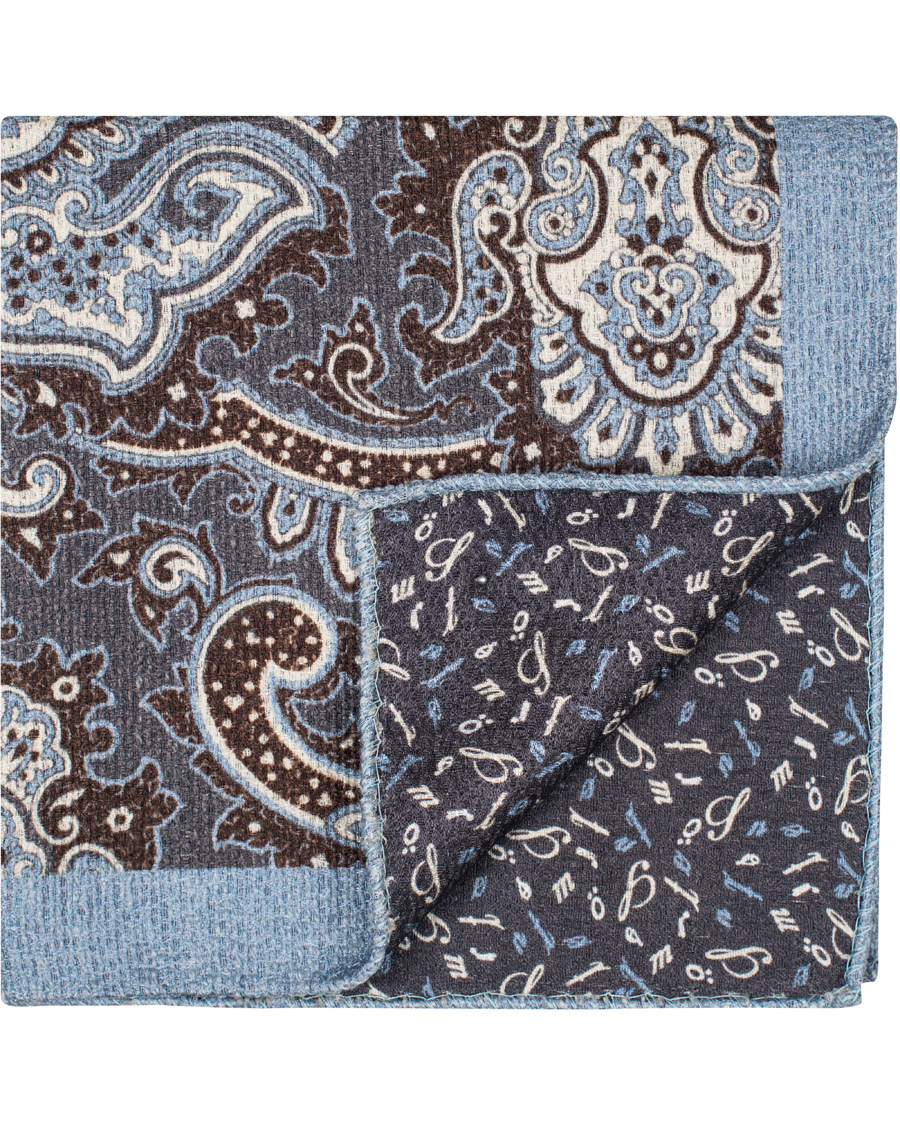 Herr | Stenströms Doublefaced Paisley Wool/Silk Pocket Square Blue | Stenströms | Doublefaced Paisley Wool/Silk Pocket Square Blue
