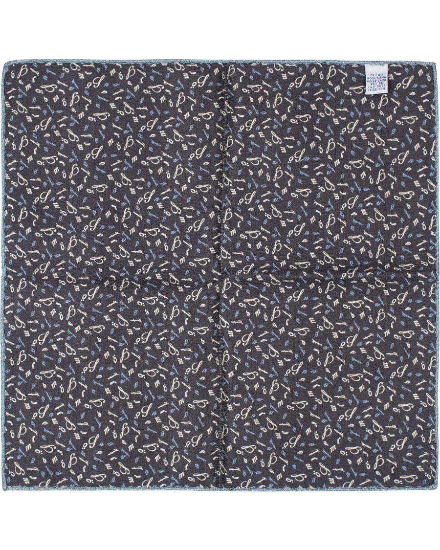 Herr | Stenströms Doublefaced Paisley Wool/Silk Pocket Square Blue | Stenströms | Doublefaced Paisley Wool/Silk Pocket Square Blue