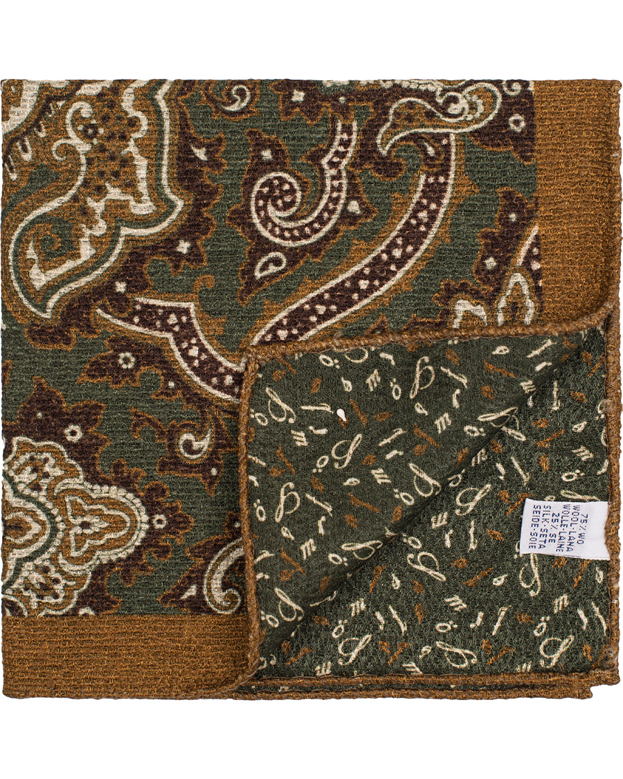 Herr | Stenströms Doublefaced Paisley Wool/Silk Pocket Square Green | Stenströms | Doublefaced Paisley Wool/Silk Pocket Square Green