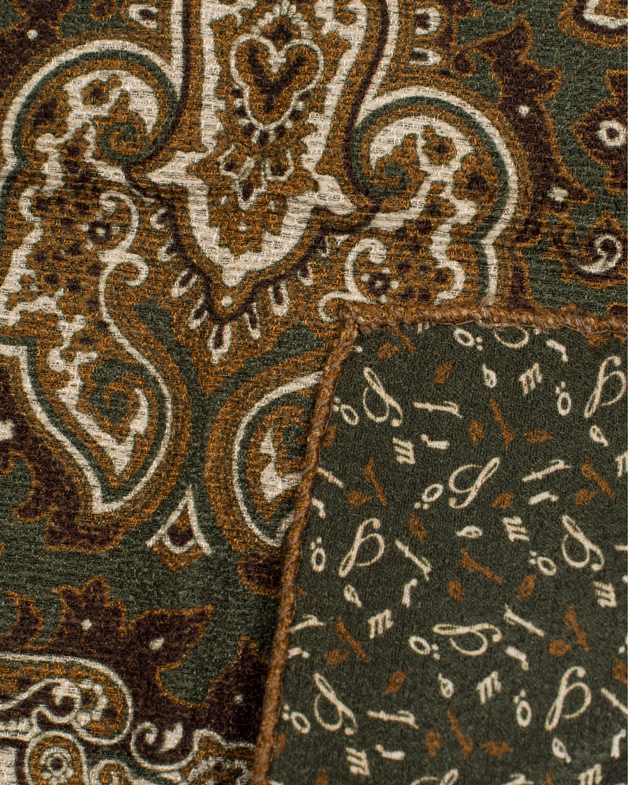 Herr | Stenströms Doublefaced Paisley Wool/Silk Pocket Square Green | Stenströms | Doublefaced Paisley Wool/Silk Pocket Square Green