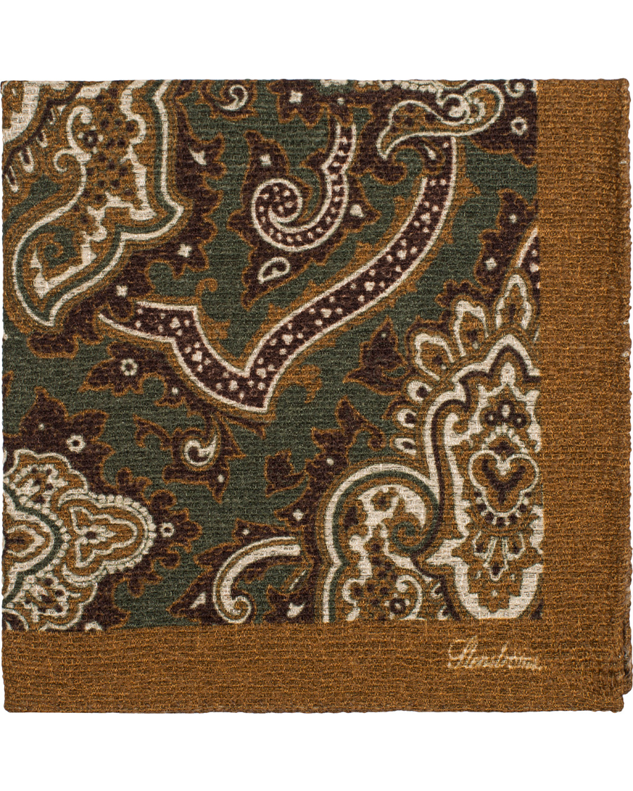 Herr | Stenströms Doublefaced Paisley Wool/Silk Pocket Square Green | Stenströms | Doublefaced Paisley Wool/Silk Pocket Square Green