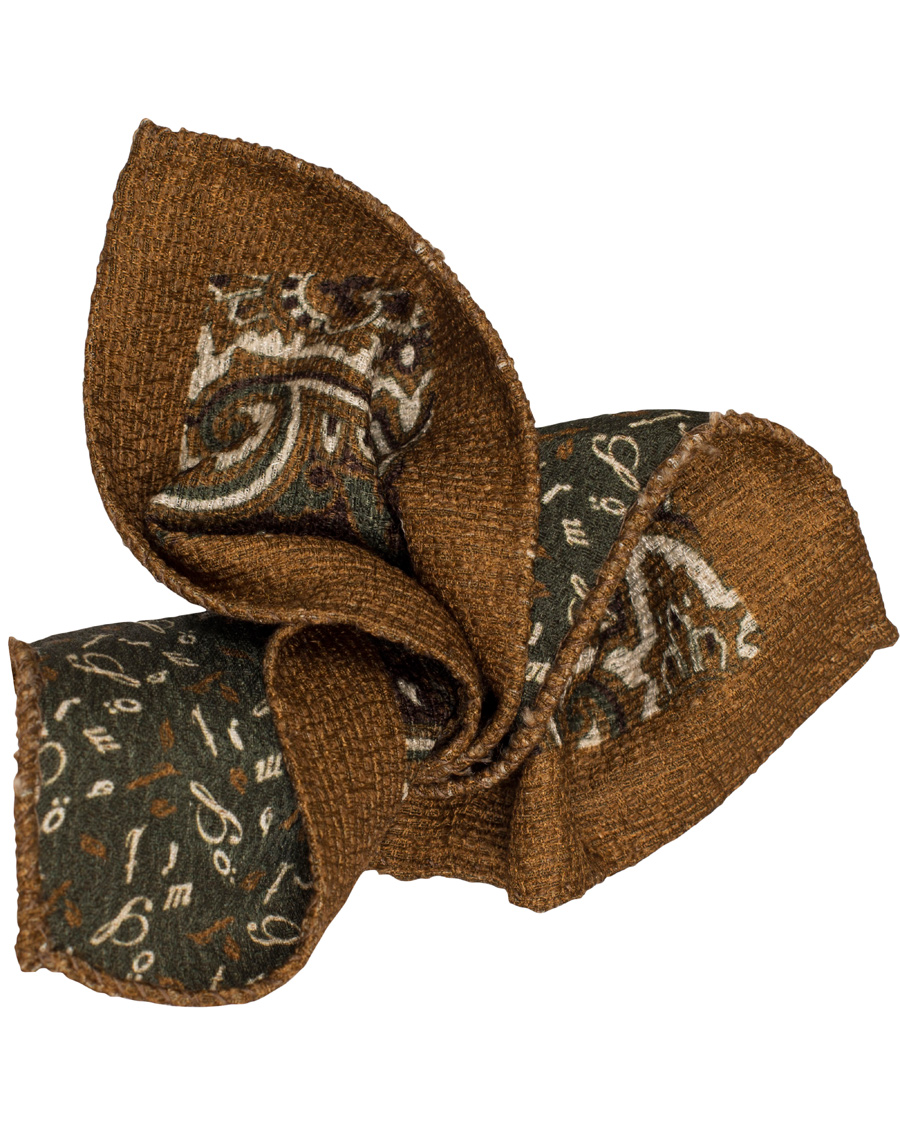 Herr | Stenströms Doublefaced Paisley Wool/Silk Pocket Square Green | Stenströms | Doublefaced Paisley Wool/Silk Pocket Square Green