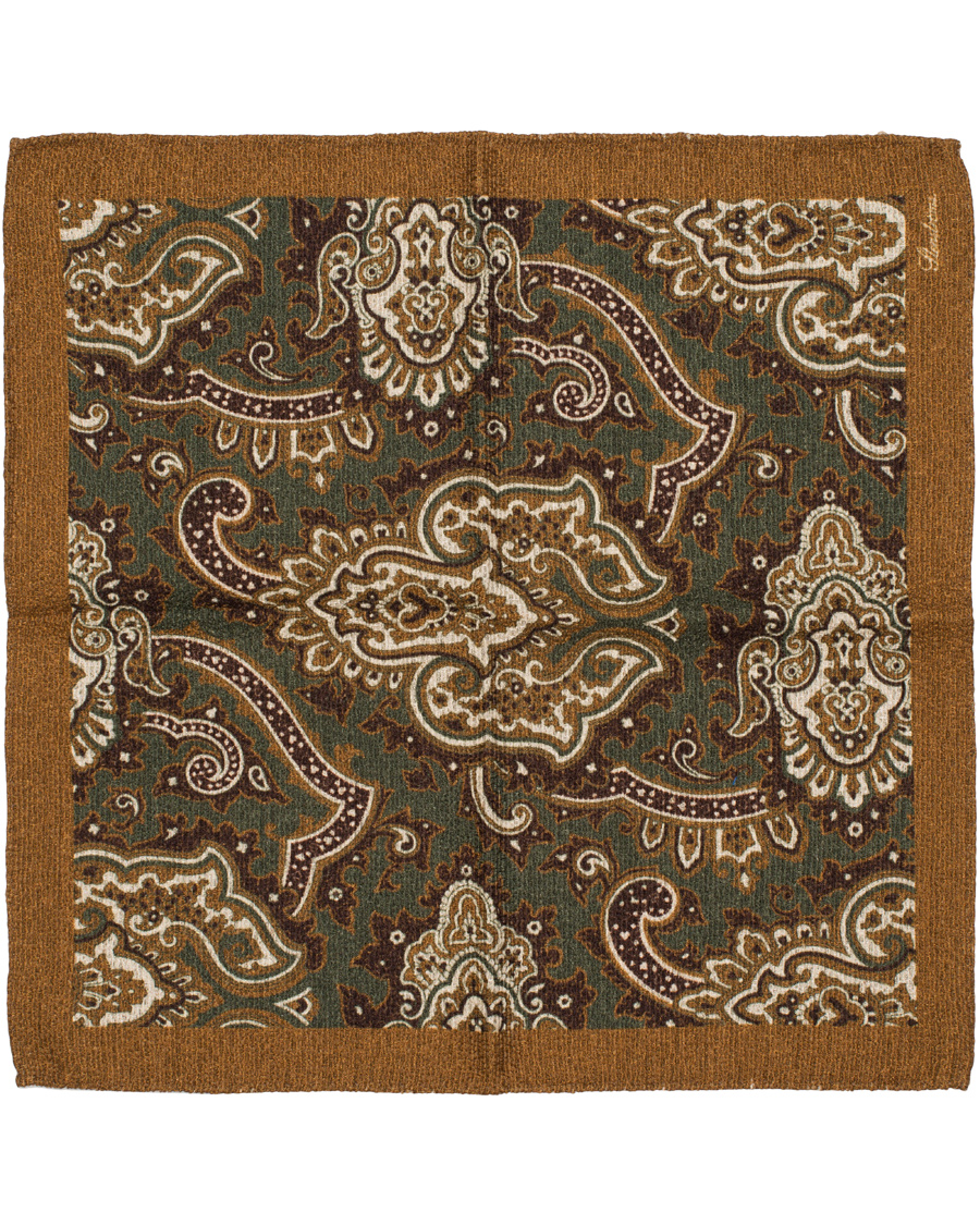 Herr | Stenströms Doublefaced Paisley Wool/Silk Pocket Square Green | Stenströms | Doublefaced Paisley Wool/Silk Pocket Square Green
