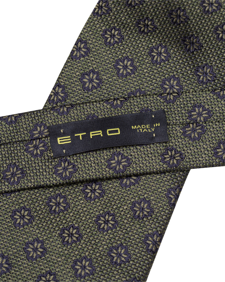 Herr | Etro Woven Flower 8 cm Silk Tie Green | Etro | Woven Flower 8 cm Silk Tie Green