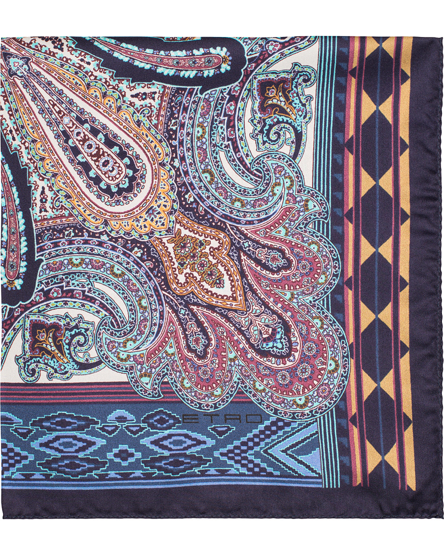 Herr | Etro Printed Paisley Pocket Square Dark Blue | Etro | Printed Paisley Pocket Square Dark Blue