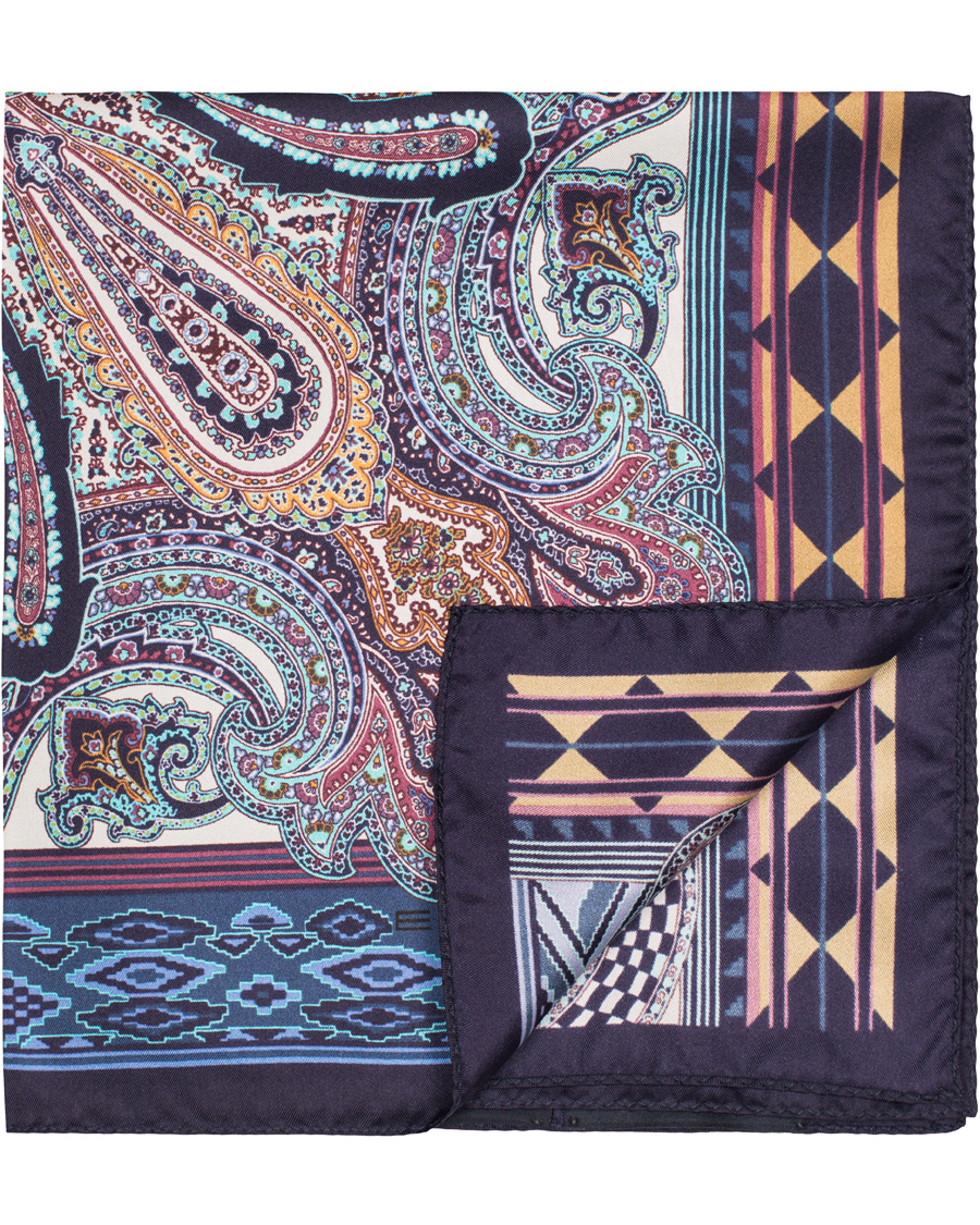 Herr | Etro Printed Paisley Pocket Square Dark Blue | Etro | Printed Paisley Pocket Square Dark Blue