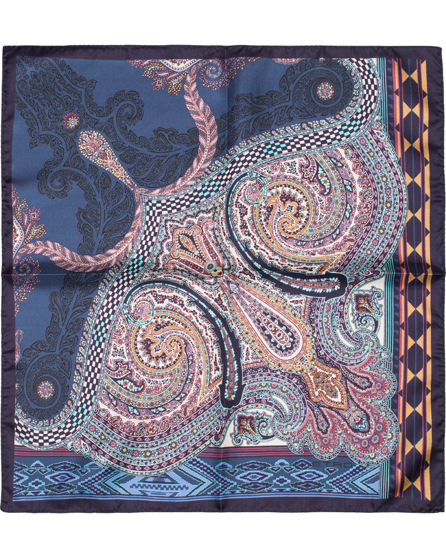 Herr | Etro Printed Paisley Pocket Square Dark Blue | Etro | Printed Paisley Pocket Square Dark Blue
