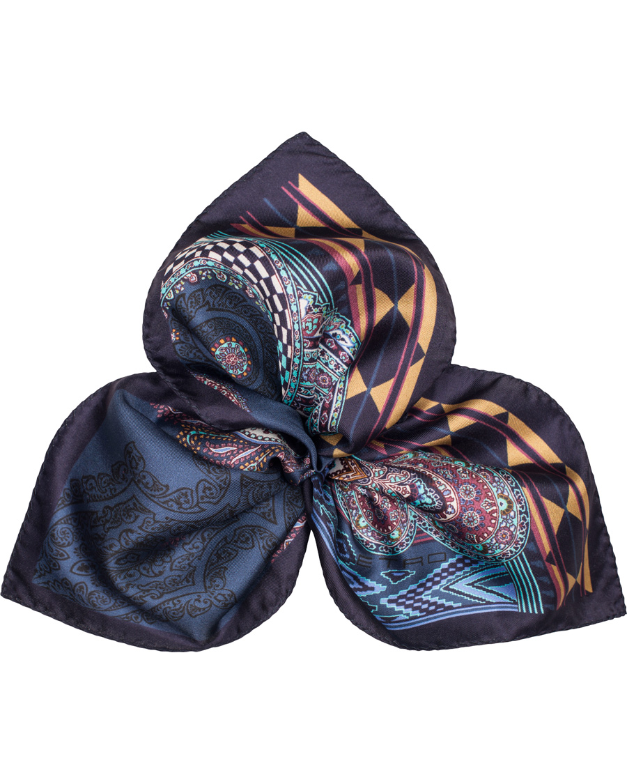 Herr | Etro Printed Paisley Pocket Square Dark Blue | Etro | Printed Paisley Pocket Square Dark Blue