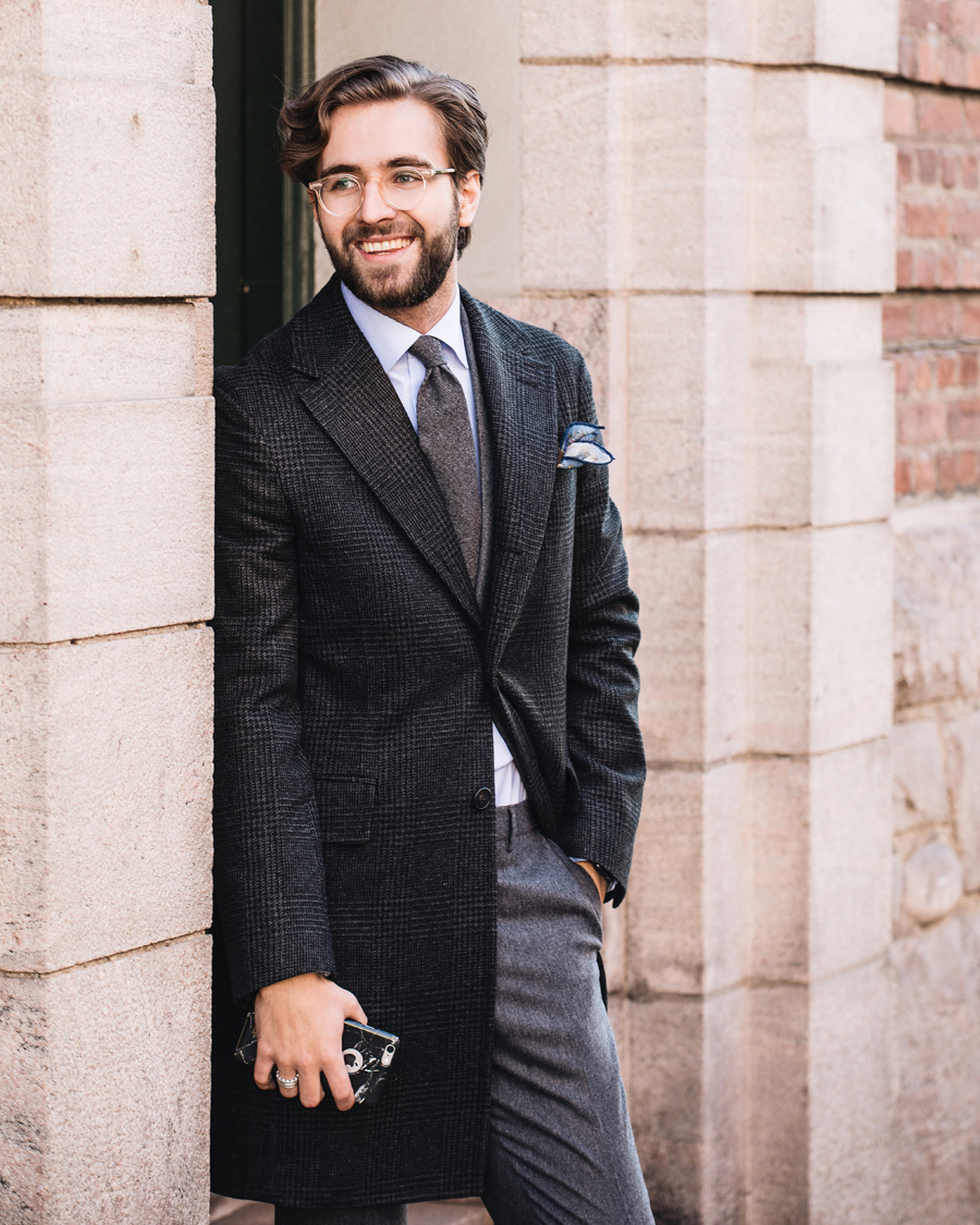 Herr | Jackor | Boglioli | Glen Plaid Silk Coat Dark Grey