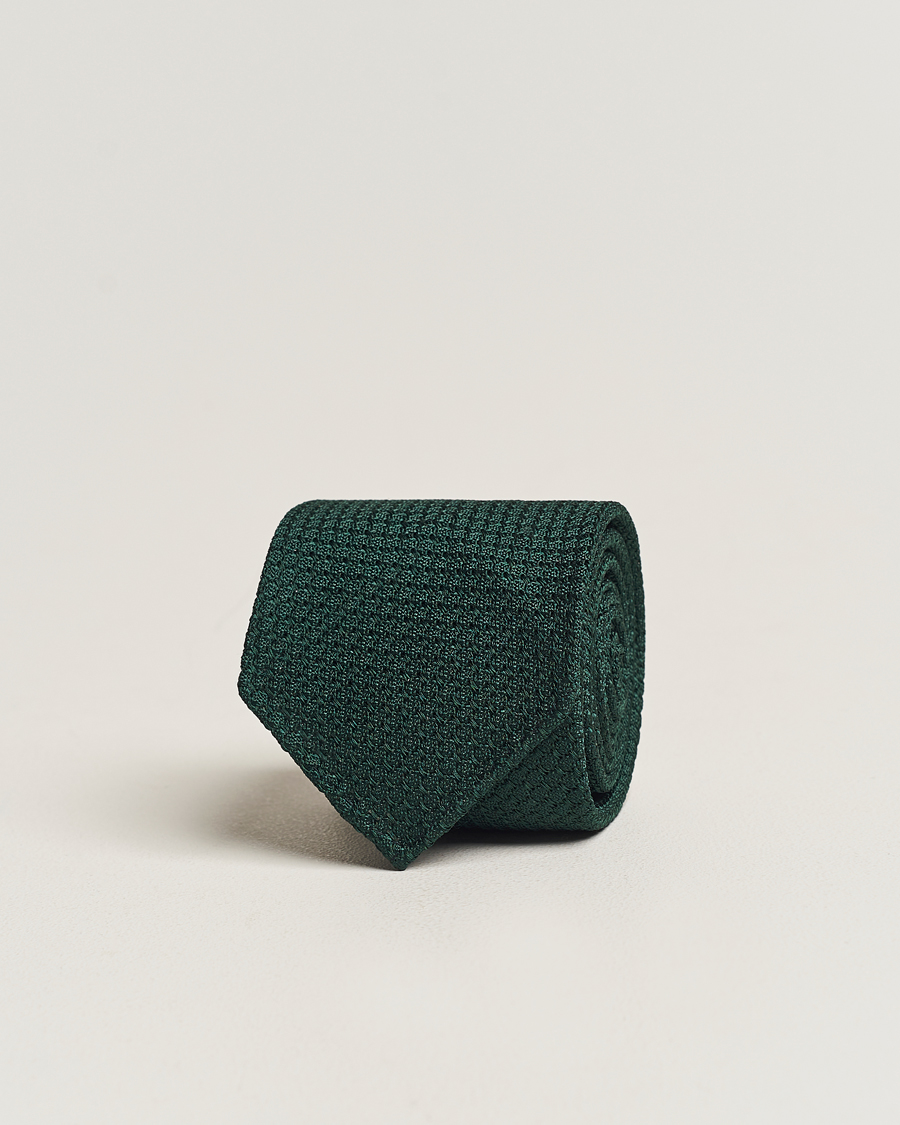 Herr | Slipsar | Drake's | Large Knot Handrolled Grenadine Silk Tie Green