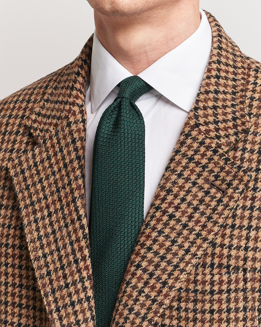 Herr | Slipsar | Drake's | Large Knot Handrolled Grenadine Silk Tie Green
