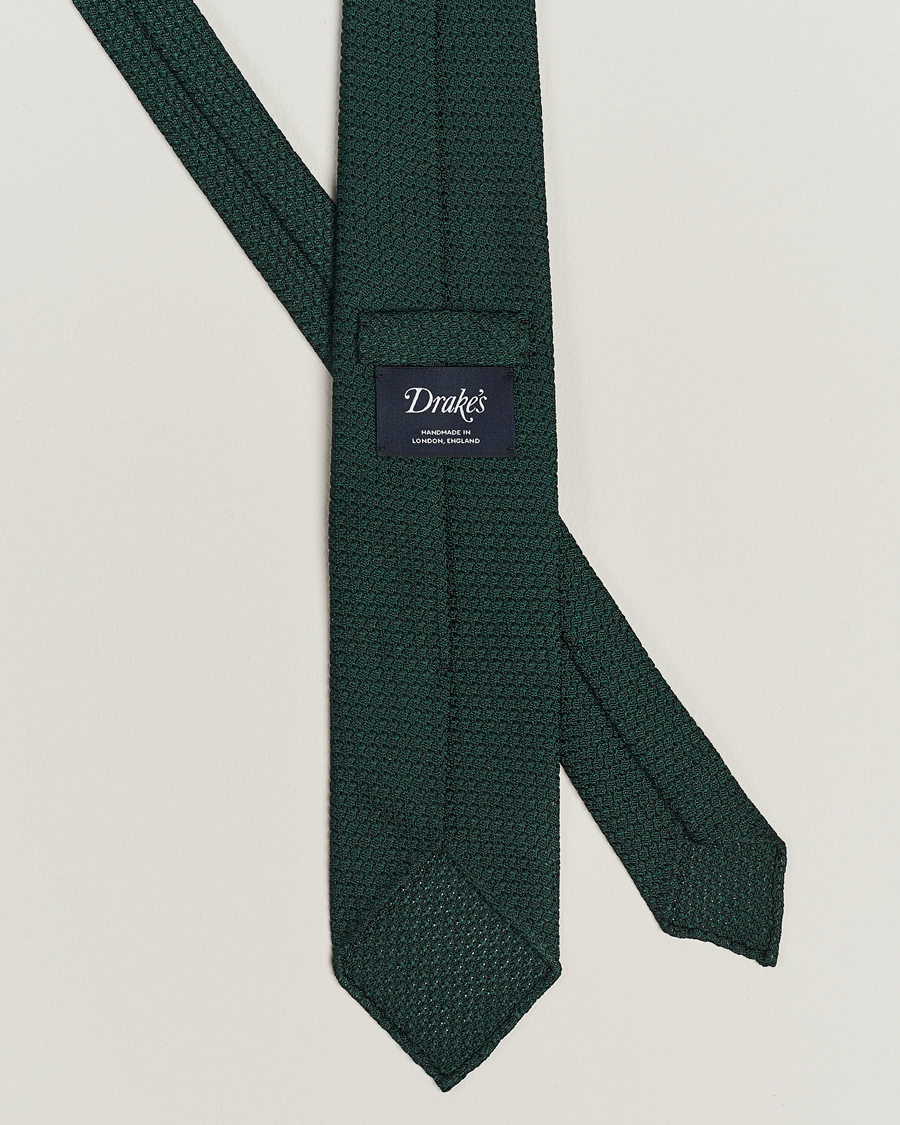 Herr | Slipsar | Drake's | Silk Grenadine Handrolled 8 cm Tie Green