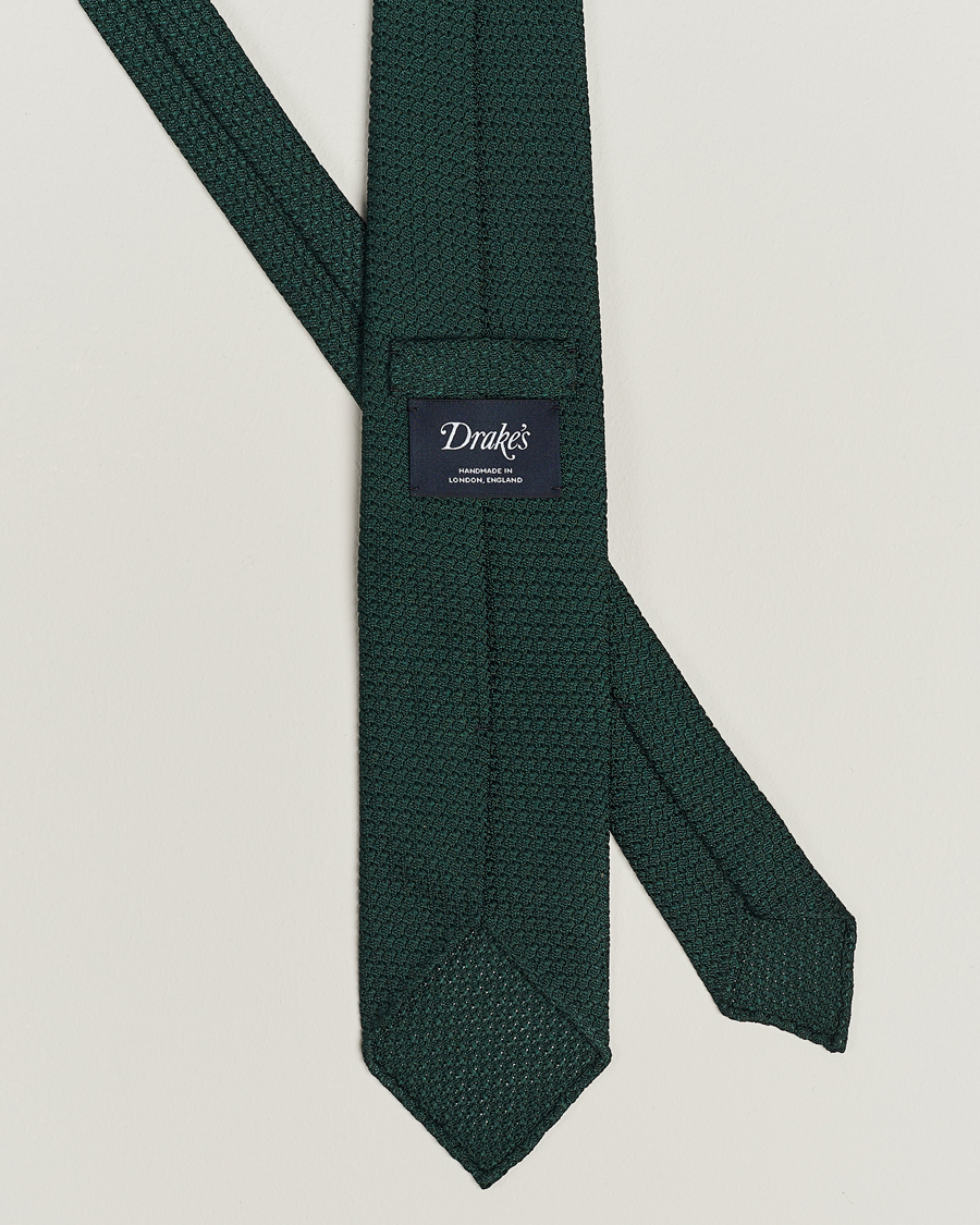 Herr | Slipsar | Drake's | Large Knot Handrolled Grenadine Silk Tie Green