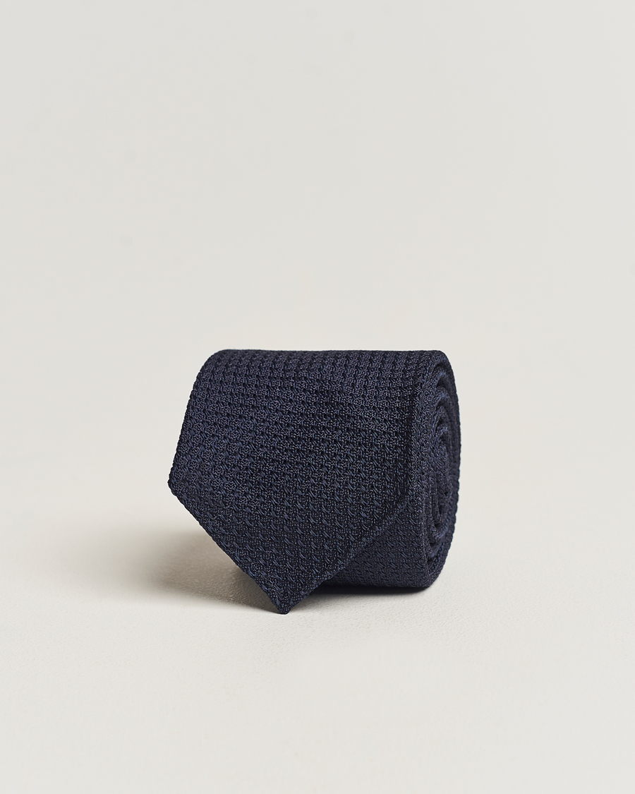 Herr | Slipsar | Drake's | Large Knot Handrolled Grenadine Silk Tie Navy