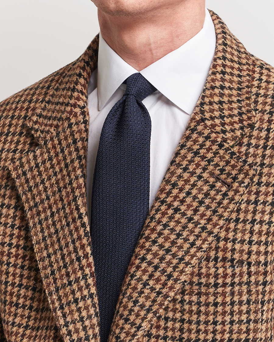 Herr | Slipsar | Drake's | Large Knot Handrolled Grenadine Silk Tie Navy
