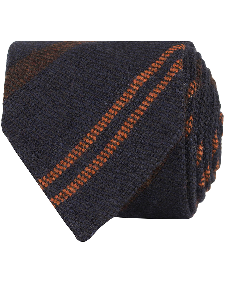 Herr | Drake's Stripe Wool 8 cm Tie Navy/Rust | Drake's | Stripe Wool 8 cm Tie Navy/Rust