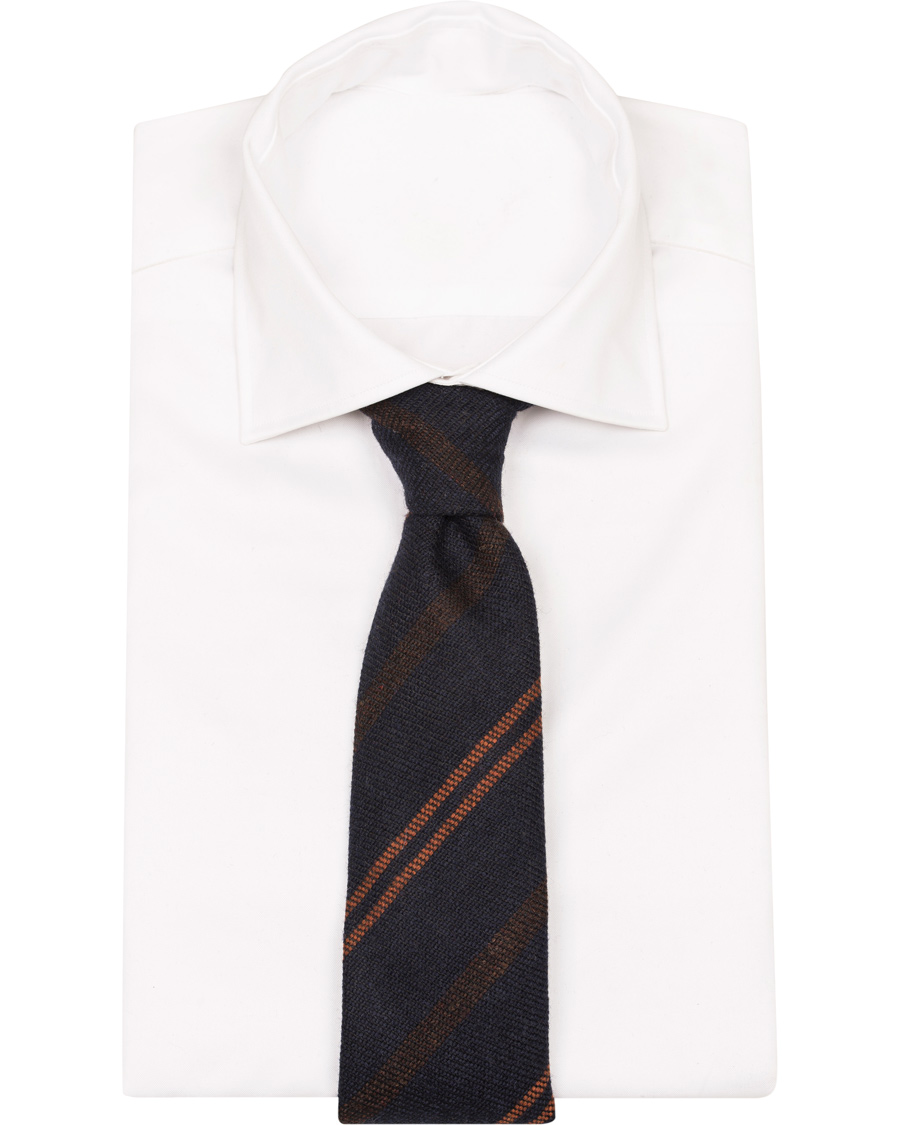Herr | Drake's Stripe Wool 8 cm Tie Navy/Rust | Drake's | Stripe Wool 8 cm Tie Navy/Rust