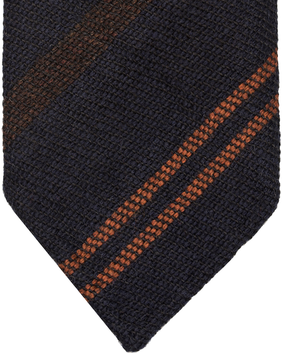 Herr | Drake's Stripe Wool 8 cm Tie Navy/Rust | Drake's | Stripe Wool 8 cm Tie Navy/Rust