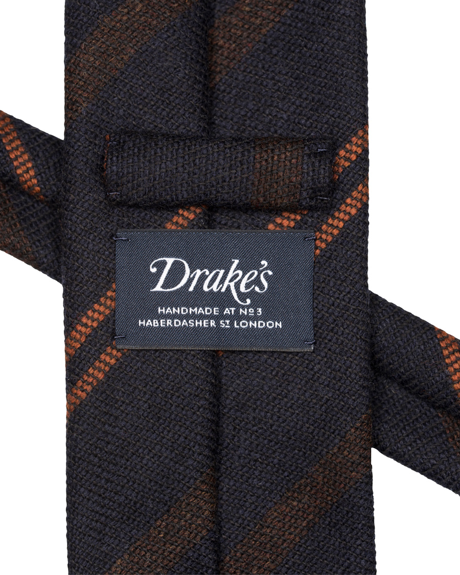 Herr | Drake's Stripe Wool 8 cm Tie Navy/Rust | Drake's | Stripe Wool 8 cm Tie Navy/Rust