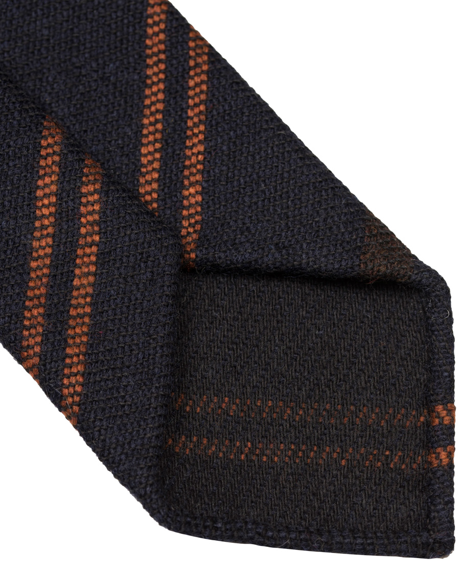 Herr | Drake's Stripe Wool 8 cm Tie Navy/Rust | Drake's | Stripe Wool 8 cm Tie Navy/Rust