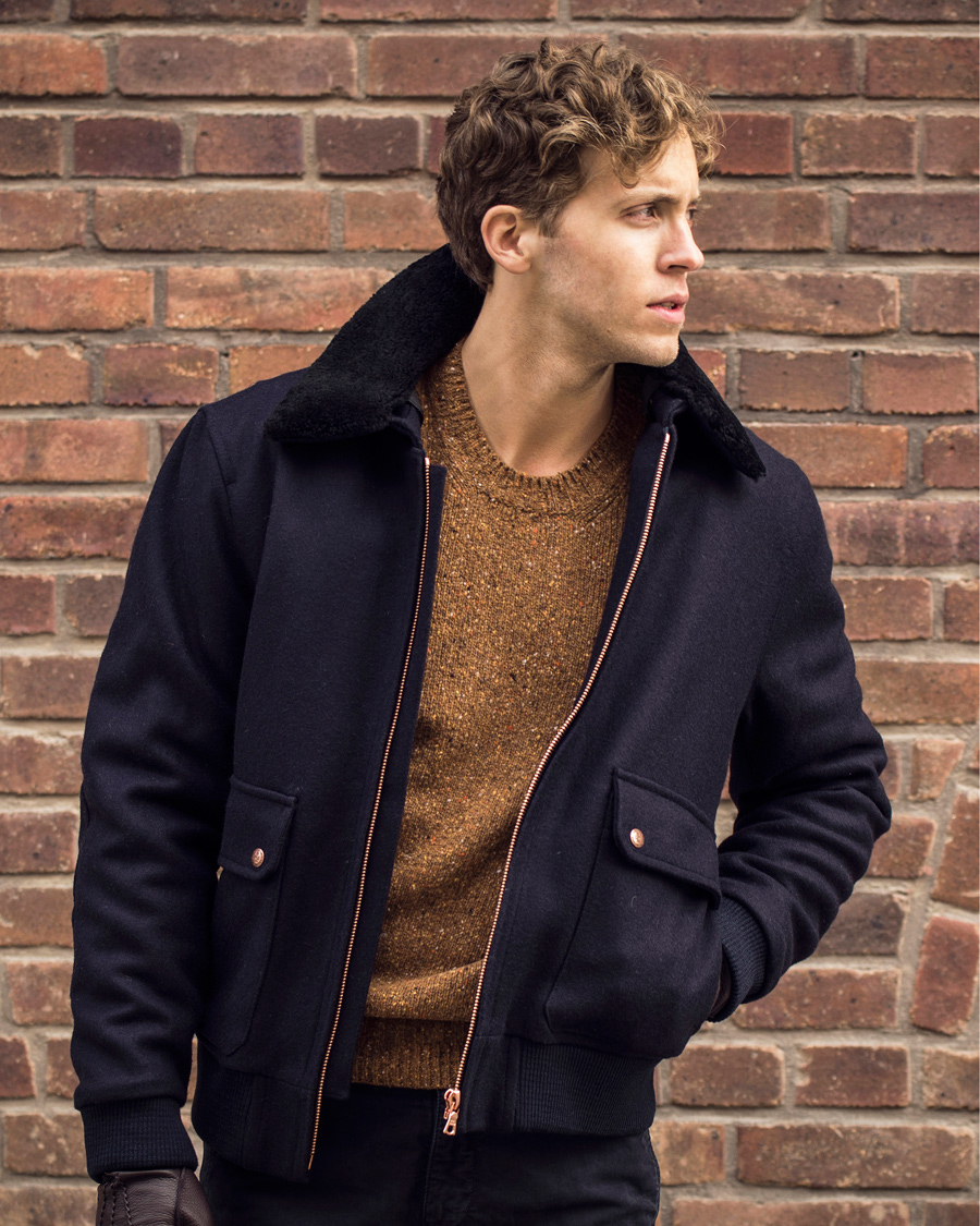Herr | Jackor | Private White V.C. | Pilot's Bomber Wool Jacket Navy