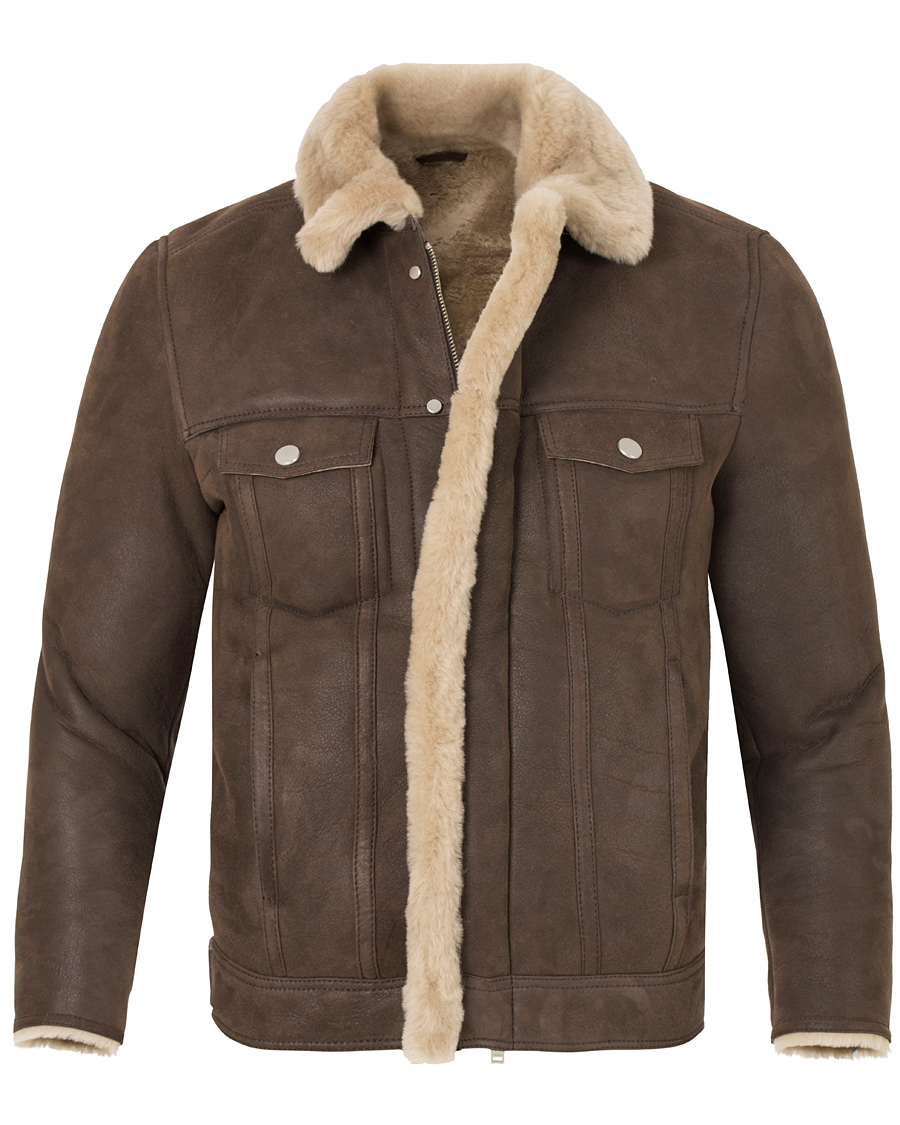 Herr | Jackor | J.Lindeberg | Redster Mud Shearling Suede Jacket Mud Brown