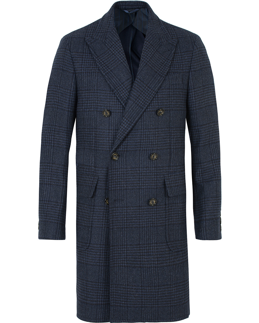 Herr | Jackor | Hackett | Double Face Check Wool Coat Navy