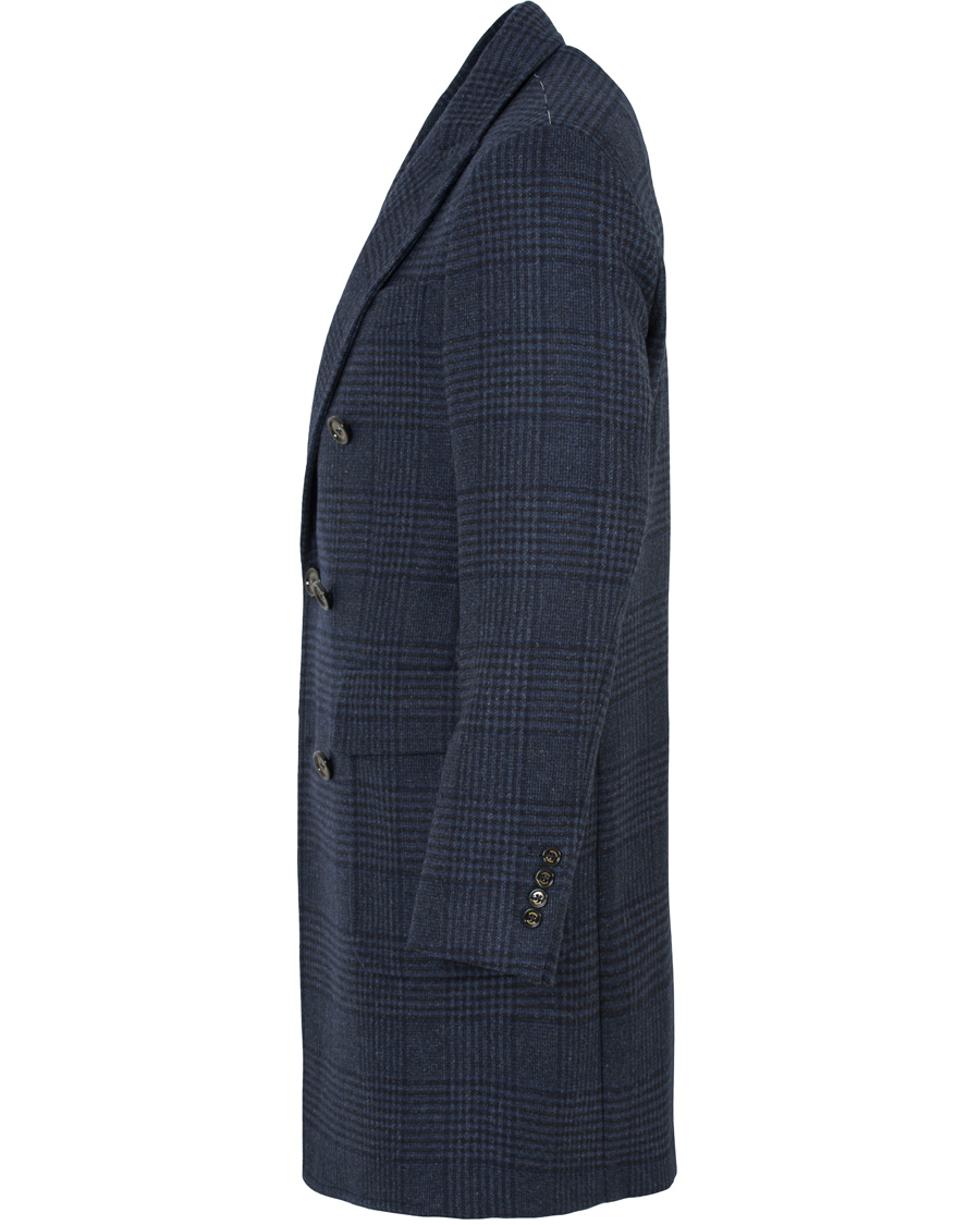 Herr | Jackor | Hackett | Double Face Check Wool Coat Navy