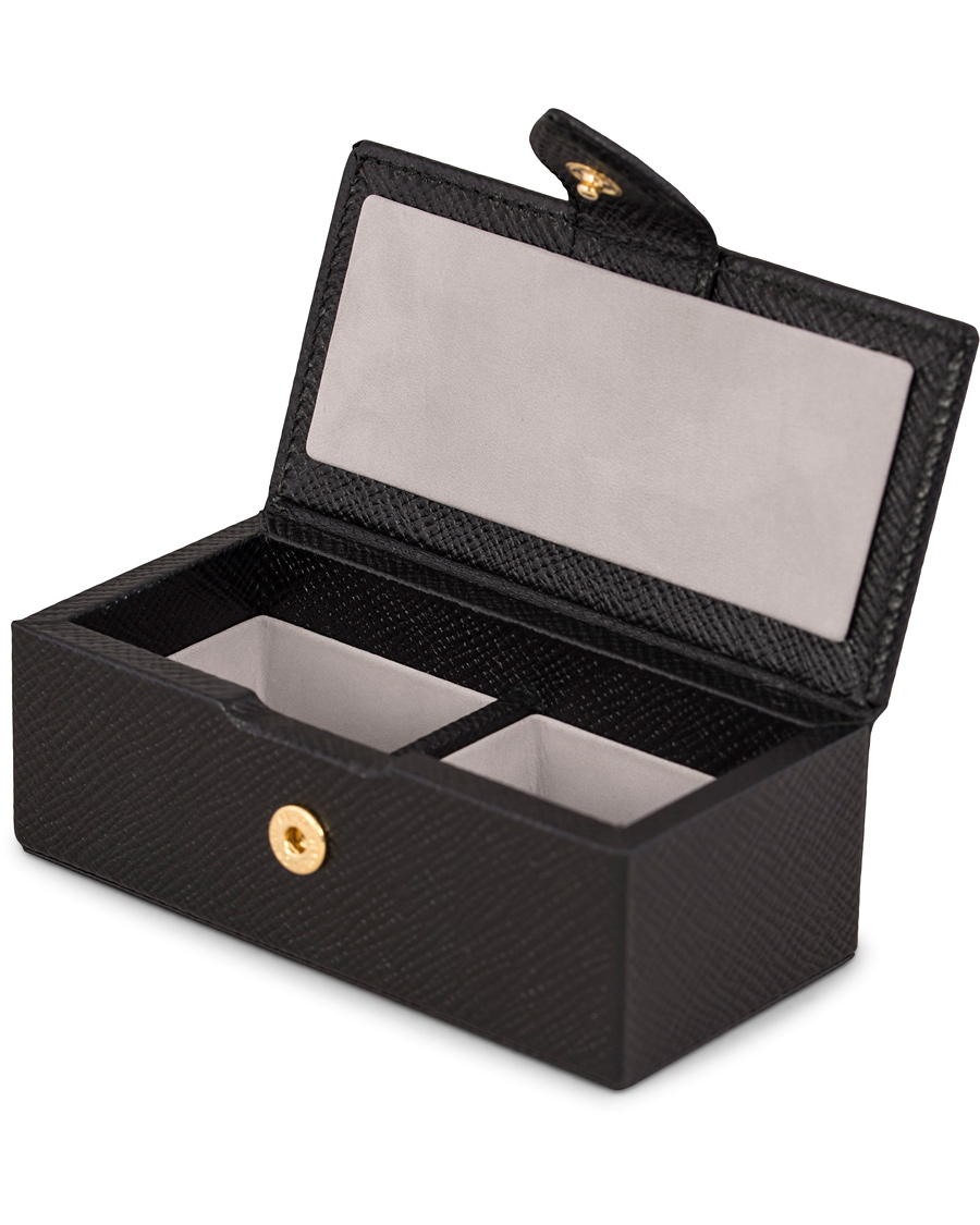 Herr | Smythson Panama Mini Cufflink Box Black Printed Calf | Smythson | Panama Mini Cufflink Box Black Printed Calf