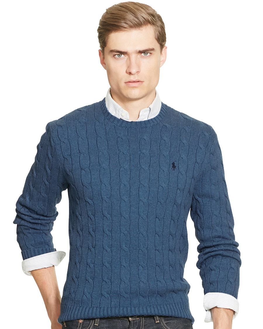 Herr | Tröjor | Polo Ralph Lauren | Cotton Cable Crew Neck Pullover Night Blue Heather