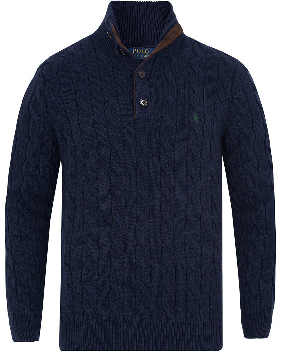 Herr | Tröjor | Polo Ralph Lauren | Knitted Cable Tussah Silk Half Button Navy Heather