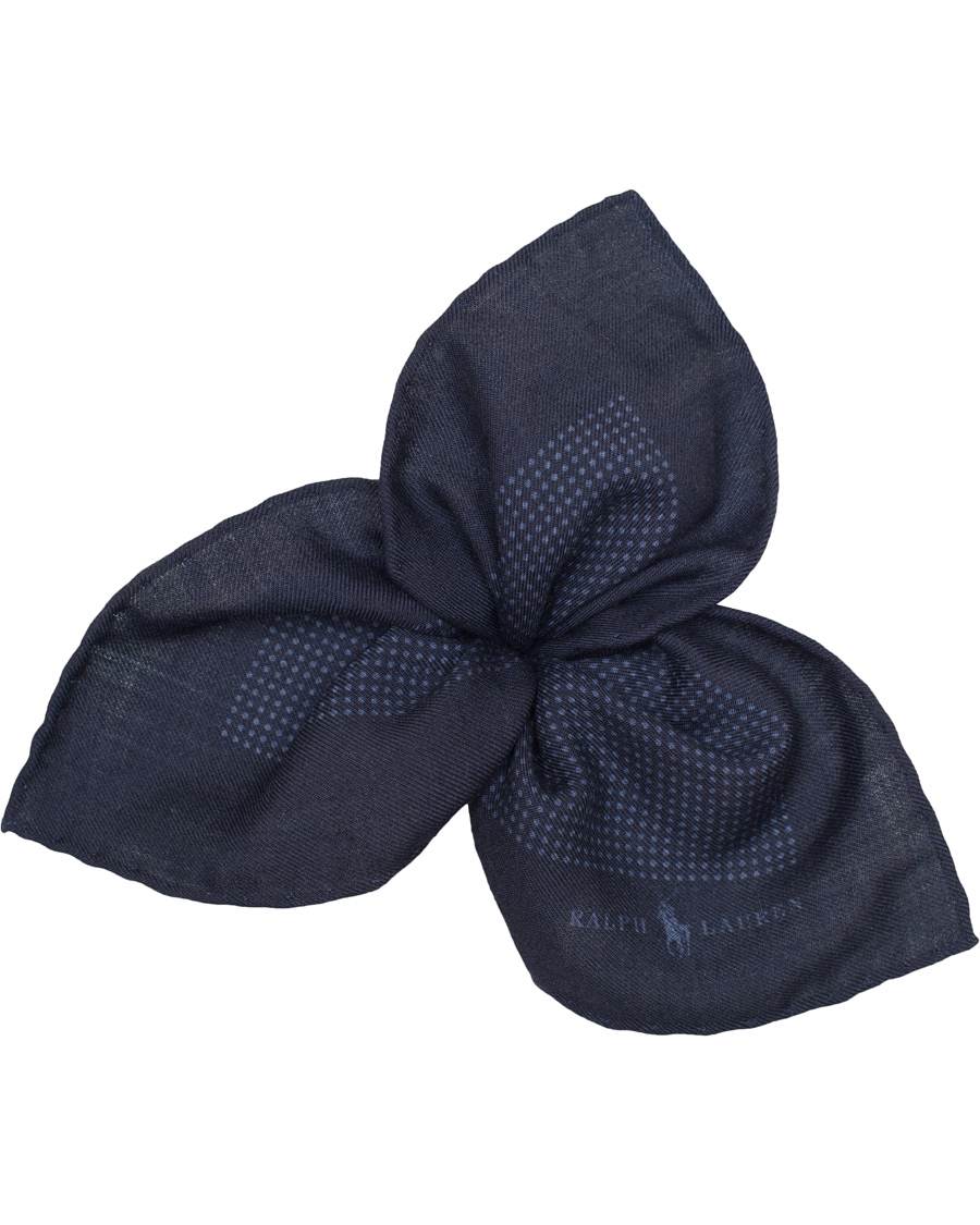 Herr | Polo Ralph Lauren Textured Woolen Print Dot Pocket Square Navy/Blue | Polo Ralph Lauren | Textured Woolen Print Dot Pocket Square Navy/Blue
