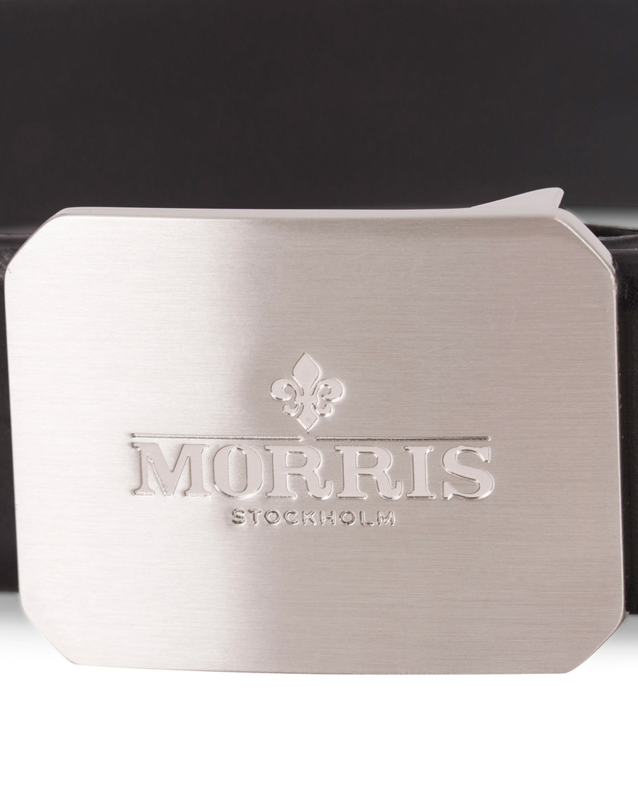 Herr | Morris Plated Logo Leather 3,5 cm Belt Black | Morris | Plated Logo Leather 3,5 cm Belt Black