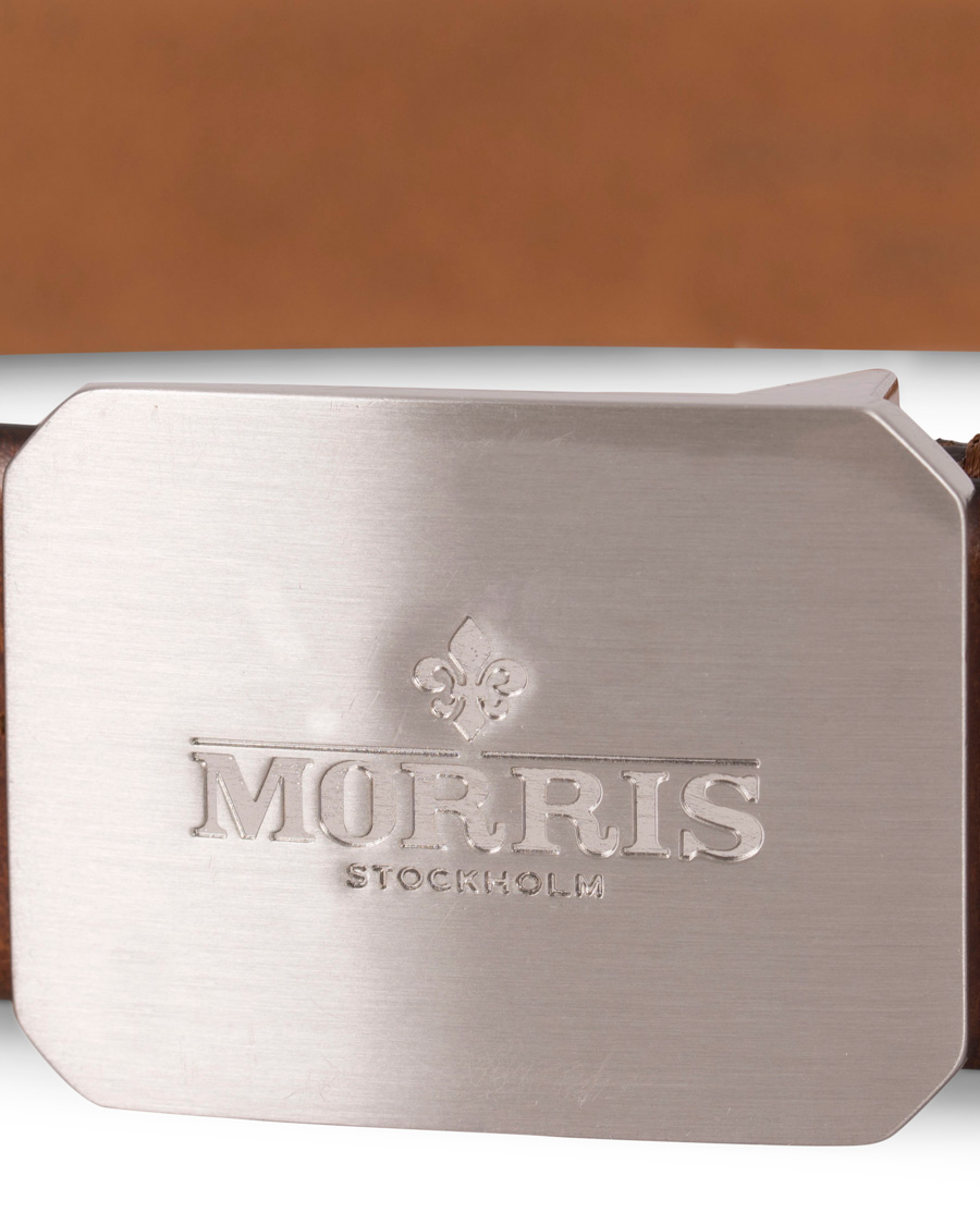 Herr | Morris Plated Logo Leather 3,5 cm Belt Mid Brown | Morris | Plated Logo Leather 3,5 cm Belt Mid Brown