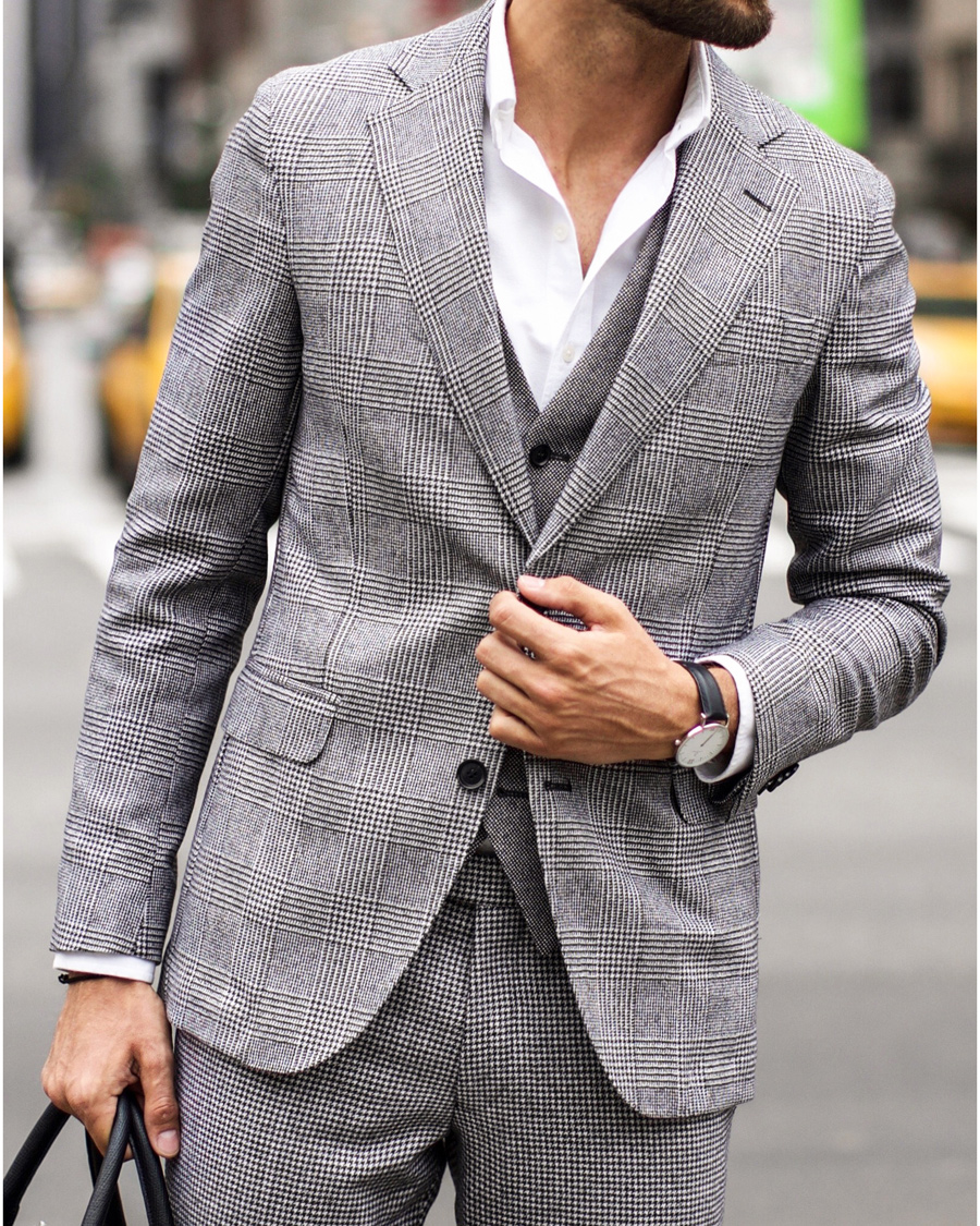 Herr | Kostymer | Oscar Jacobson | Egel 3 Piece Split Suit Grey/White