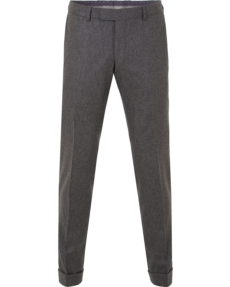Herr | Byxor | Oscar Jacobson | Dean Turn Up Flannel Trousers Dark Grey