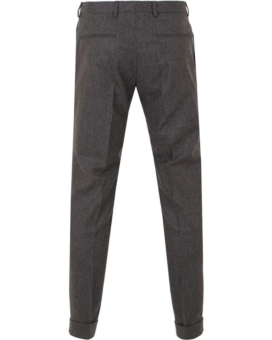 Herr | Byxor | Oscar Jacobson | Dean Turn Up Flannel Trousers Dark Grey