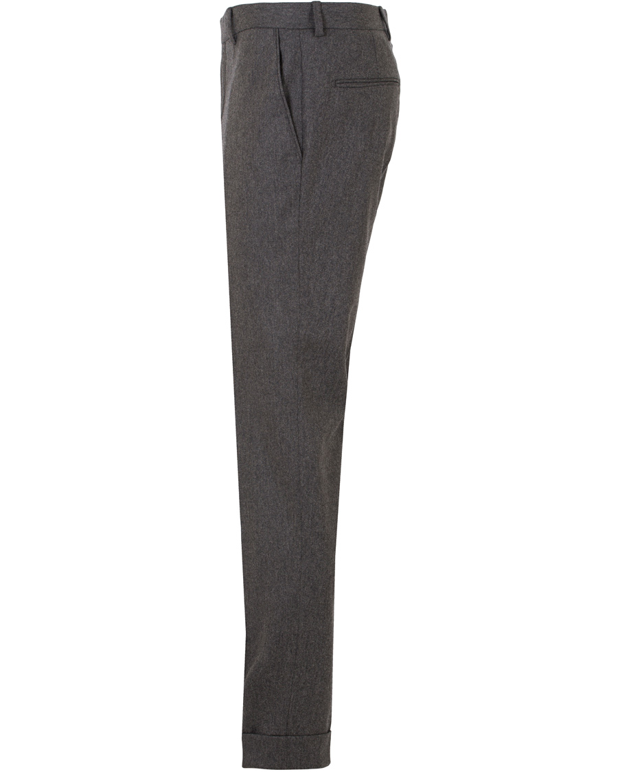 Herr | Byxor | Oscar Jacobson | Dean Turn Up Flannel Trousers Dark Grey