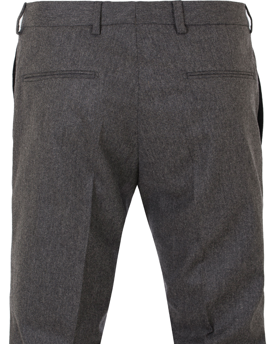 Herr | Byxor | Oscar Jacobson | Dean Turn Up Flannel Trousers Dark Grey
