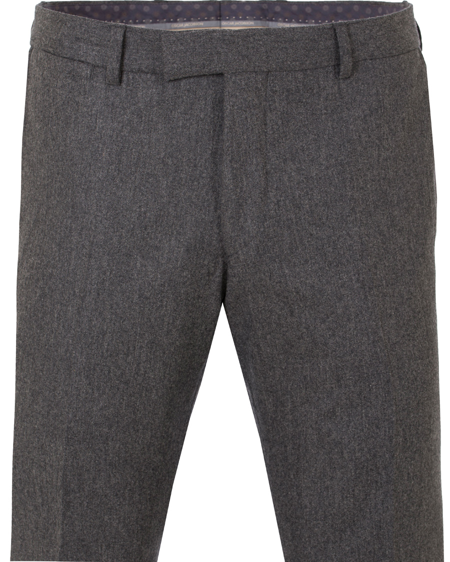 Herr | Byxor | Oscar Jacobson | Dean Turn Up Flannel Trousers Dark Grey
