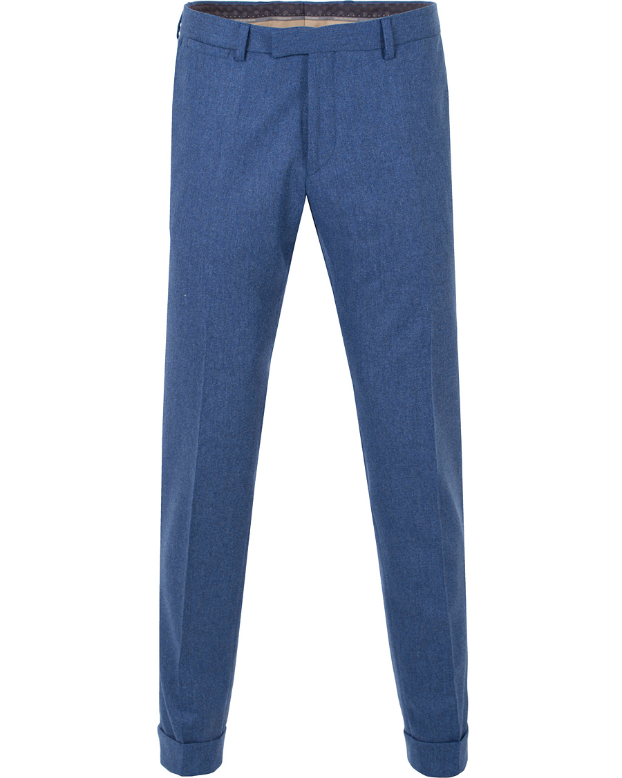 Herr | Byxor | Oscar Jacobson | Dean Turn Up Flannel Trousers Light Blue