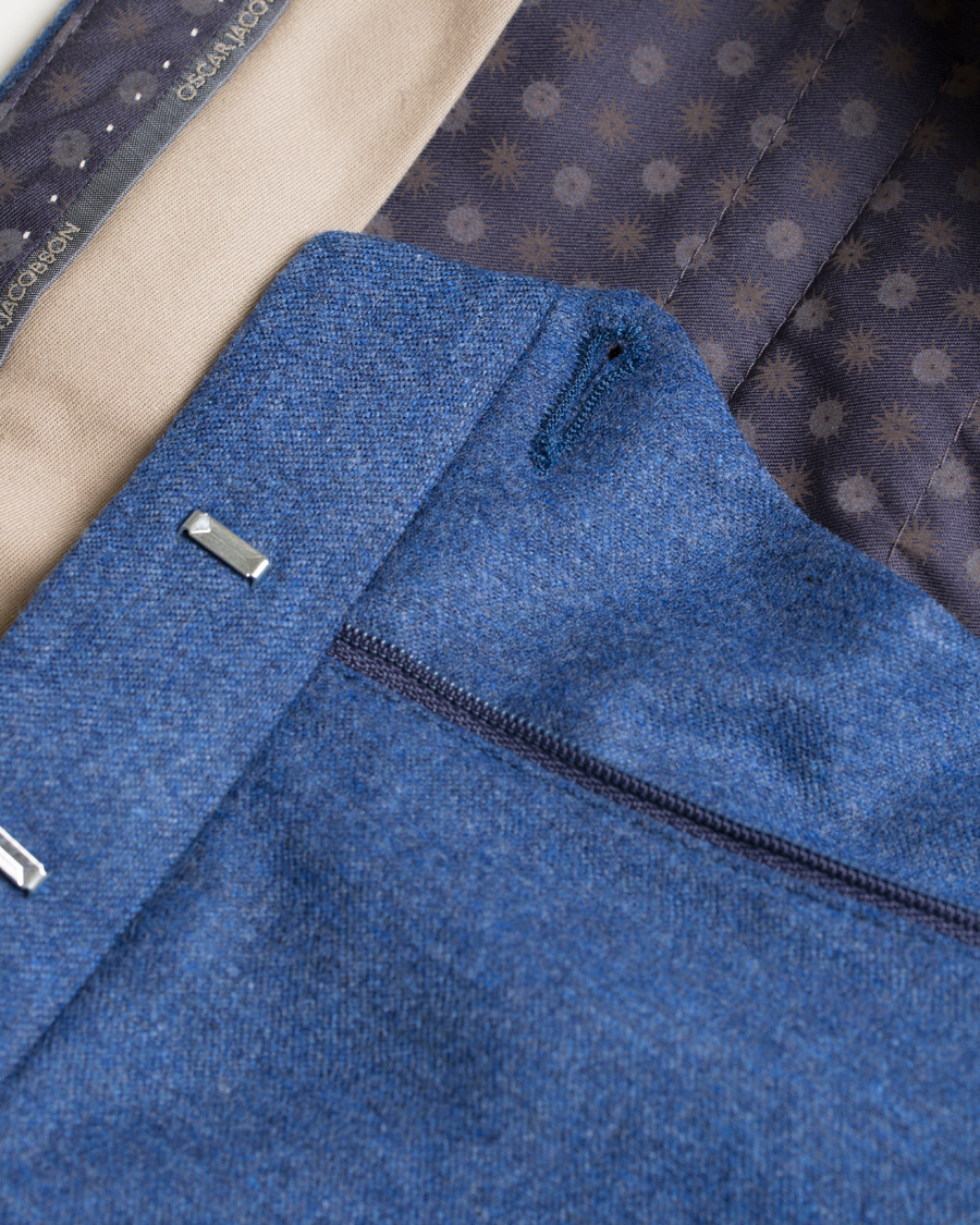 Herr | Byxor | Oscar Jacobson | Dean Turn Up Flannel Trousers Light Blue
