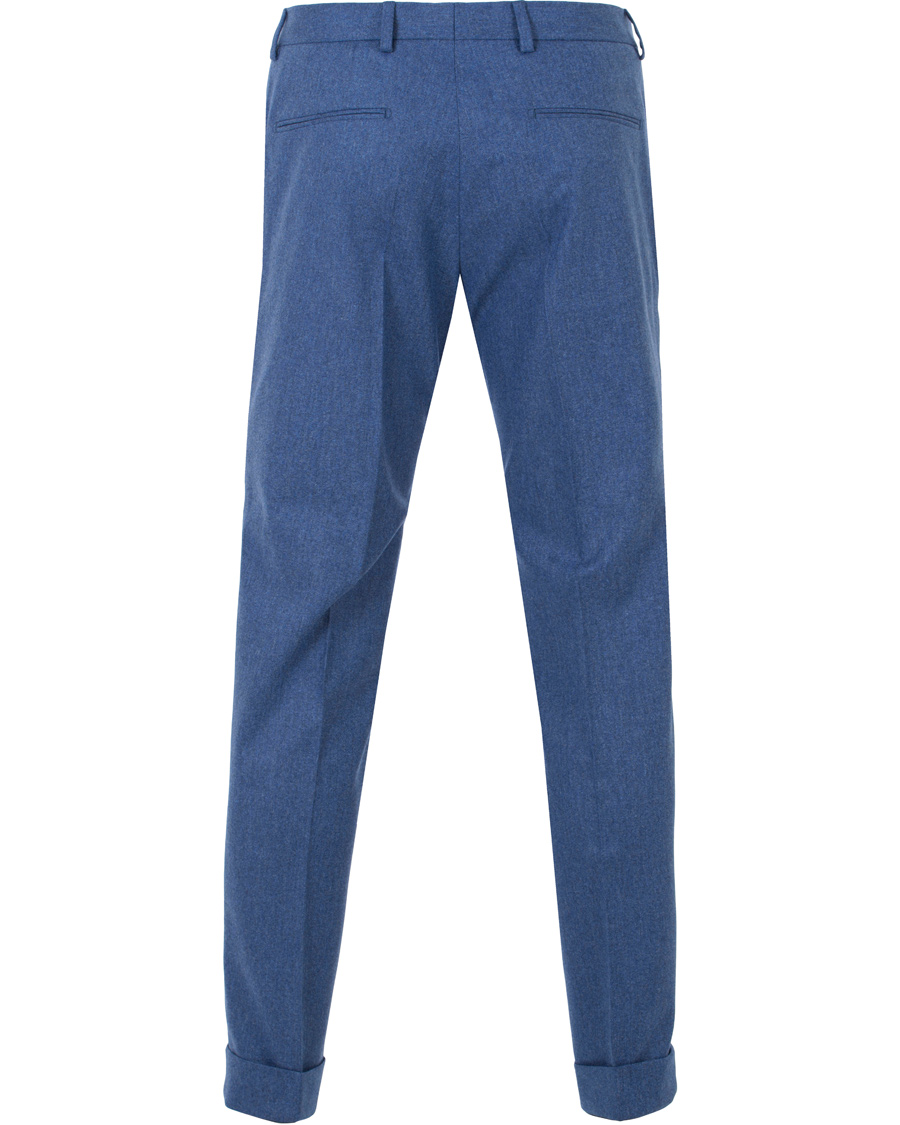 Herr | Byxor | Oscar Jacobson | Dean Turn Up Flannel Trousers Light Blue